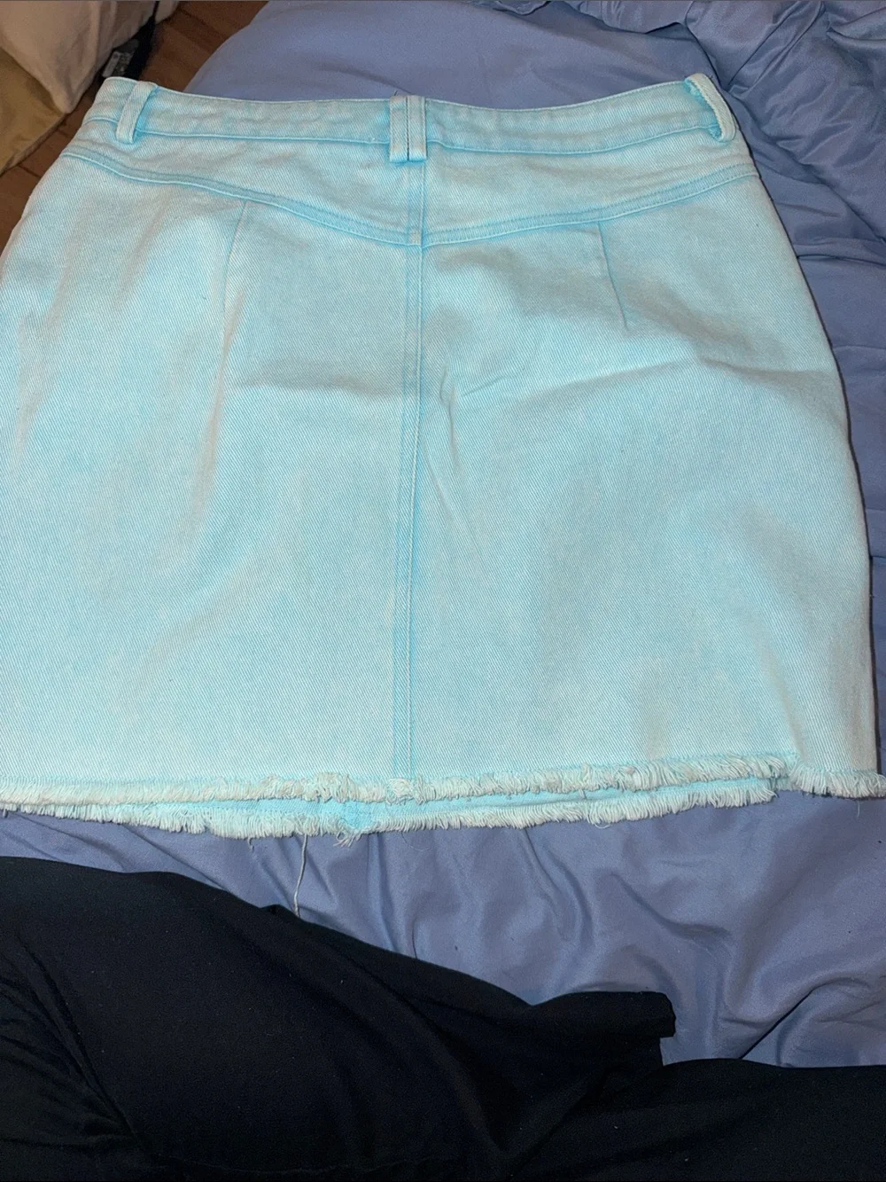 Light Blue Denim Mini Skirt with Frayed Hem
